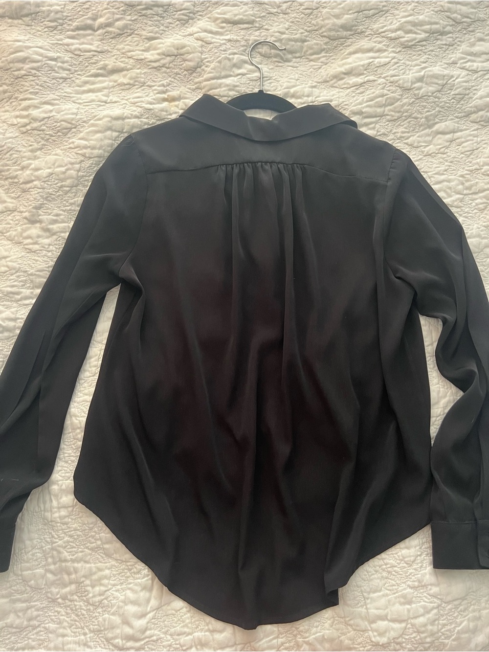 Sweet Rain Black Button-Front Long Sleeve Blouse with Peter Pan Collar - Picture 2 of 3